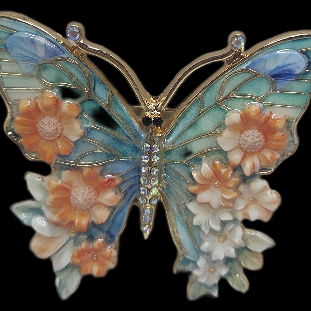 Elegant Butterfly Brooch with Floral Accents